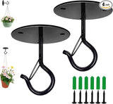 Ceiling Hooks for Hanging Plants Holder with Safety Buckle,Ceiling Decor Hook Heavy Duty,Metal Plant Hanger Indoor&Outdoor.Hooks for Hanging Plants,Wind Chime,Bird Feeders (Black, 2PCS)