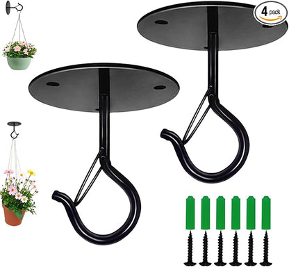 Ceiling Hooks for Hanging Plants Holder with Safety Buckle,Ceiling Decor Hook Heavy Duty,Metal Plant Hanger Indoor&Outdoor.Hooks for Hanging Plants,Wind Chime,Bird Feeders (Black, 2PCS)