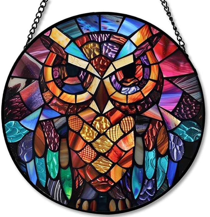 Stained Glass Window Hanging - Sun and Moon Faces 7.8in Sun Catchers Indoor Stained Glass Panels Wall Decor for Mom, Wife, Lovers, Festive