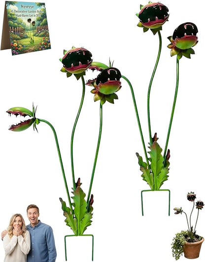 2026 Whimsical Metal Carnivorous Plant Garden Stake, Handmade 25inch Large Venus Flytrap Monster Plant Sculpture Yard Art Decor, Unique Quirky Gift for Lawn Patio Beds, Planters Decoration
