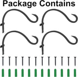 12 Inch Heavy Duty Plant Hanger Wall Hook 4 Pack - Black Iron Hanging Plant Bracket Holds 44 lbs - Rust Resistant Indoor Outdoor Hooks for Bird Feeders Lanterns Wind Chimes Hanging Baskets with Screws