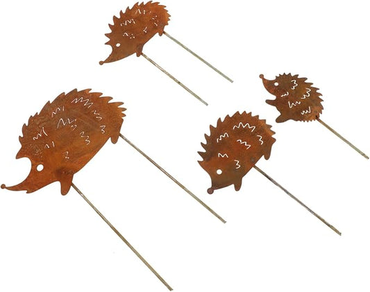ORFOFE 4pcs Hedgehog Garden Ornament Micro Landscape Flower Pot Adornment for Home Outdoor Decor Cute Iron Art Statues for Garden Patio Decorations