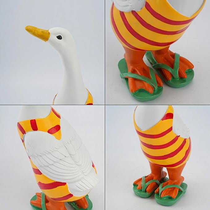 Duck Outdoor Statues,Figurine Sculptures for Porch Garden Yard Patio Flower Bed Home Bookshelf Decor, 9.8" H × 6.3" L × 3.7" W (Orange)