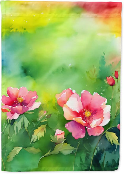 Caroline's Treasures Iowa Wild Prairie Roses in Watercolor House Flag Large Porch Sleeve Pole Decorative Outside Yard Banner Artwork Wall Hanging, Polyester, House Size, Multicolor