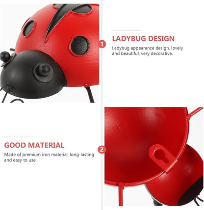 Tofficu Simulation Ladybug Ornaments 9.05 Inch Outdoor Garden Decor Metal Lawn Sculpture Cute Animal Patio Tabletop Accent for Yard Decoration