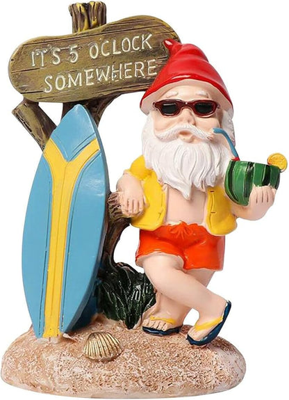 Garden Gnomes Outdoor Funny Statue - It's 5 O'Clock Somewhere Resin Decor, Weather-Resistant Humor Gift for Lawn, Patio, Yard, Indoor & Outdoor Use (5 O'Clock)