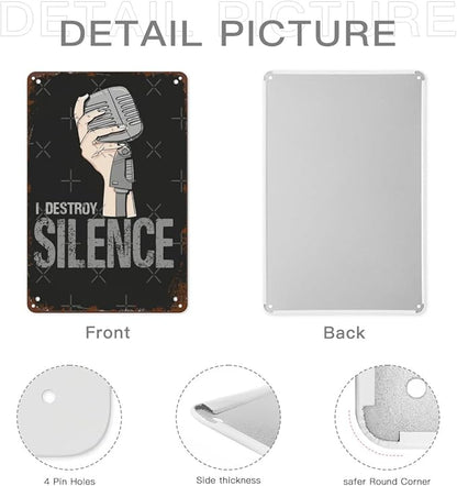 Vintage Tin Metal Sign Copy of I Destroy Silence for Gamer 8x12 Inch Retro Wall Decor for Home,Patio,Yard,Office,Funny Quotes and Motivational Sayings
