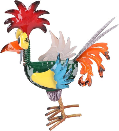 8.3 Inch Wacky Metal Rooster Garden Statue, Handcrafted Iron Rooster Decor for Outdoor Yard and Indoor Desk