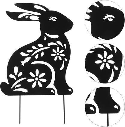 Yardwe Metal Rabbit Garden Stake Outdoor Decor Hollow Iron Bunny Yard Art for Lawn Patio Flowerbeds Weather-Resistant Garden Ornament