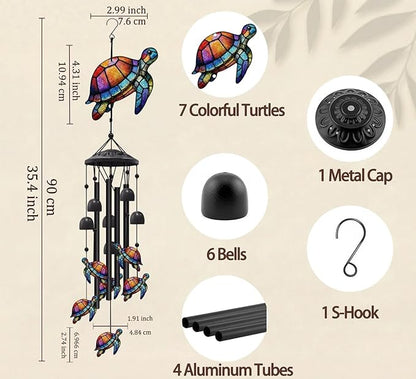 35.4" Sea Turtle Wind Chimes for Outside, Metal Windchimes, Sea Turtle Wind Chime Garden Decor, Mothers Day Birthday Memorial Gifts for Mom Grandma Wife, Durable Outdoors Decor