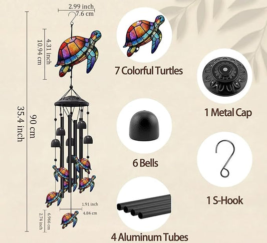 35.4" Sea Turtle Wind Chimes for Outside, Metal Windchimes, Sea Turtle Wind Chime Garden Decor, Mothers Day Birthday Memorial Gifts for Mom Grandma Wife, Durable Outdoors Decor