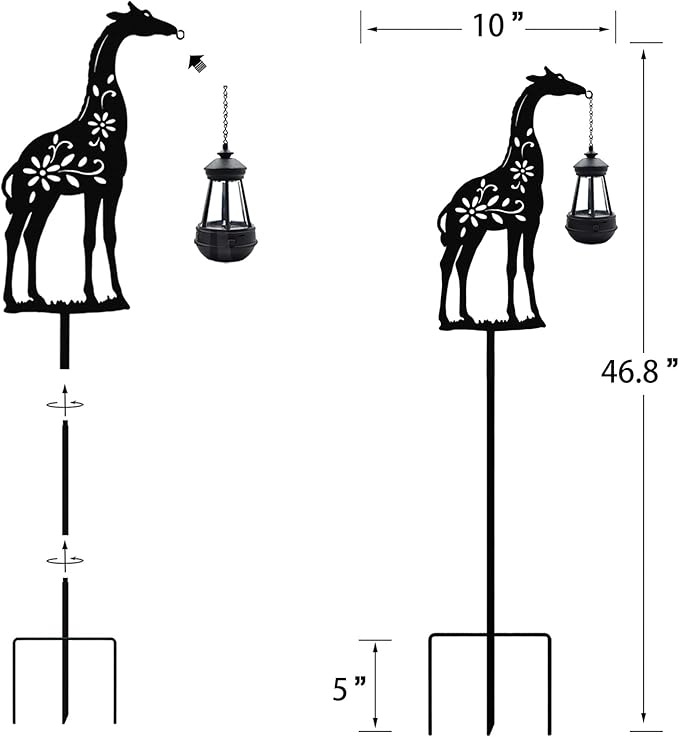 Solar Giraffe Metal Animal Stakes - Outdoor Decorative Garden Silhouette Lanterns