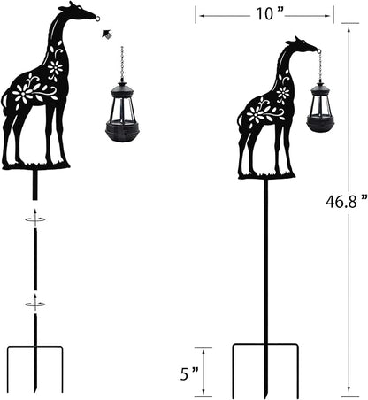 Solar Giraffe Metal Animal Stakes - Outdoor Decorative Garden Silhouette Lanterns