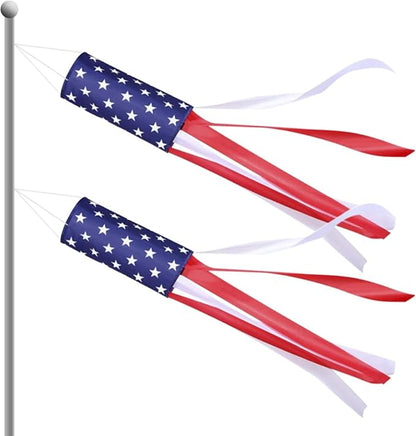 2 Pack American Flag Windsock, 40 Inch USA 4th of July Decorations Outdoor, Fade Resistant Stars & Stripes Patriotic Decor, Red White and Blue Wind Socks for Outside Memorial Day Yard Garden Decor