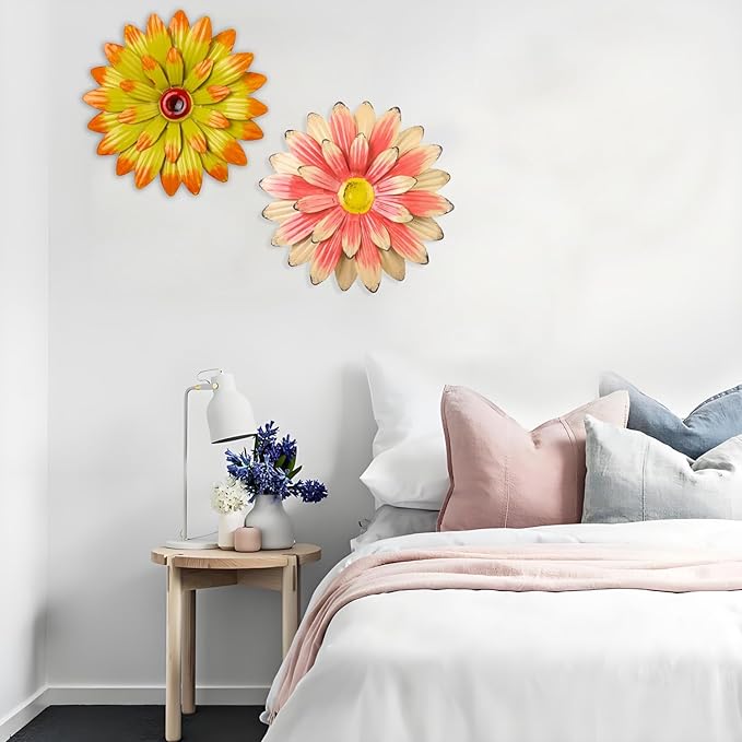 KorBabec 1 Pcs Metal Flower Wall Art Decor for Indoor Outdoor, 7.9" Metal Sunflower Wall Art for Garden Backyard Decor, Multiple Layer Hanging Flower Wall Decor for Bathroom, Living Room, Porch (Pink)