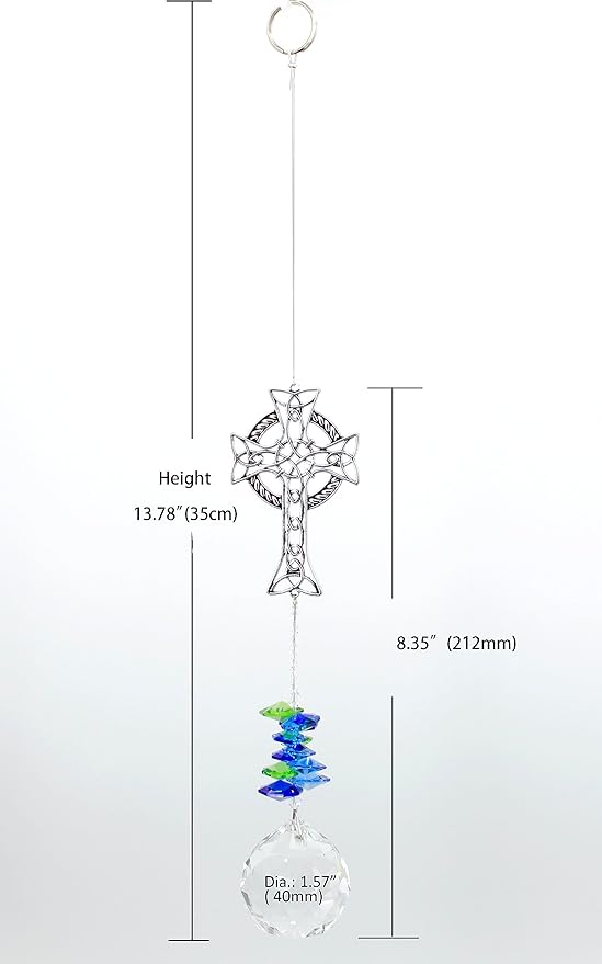 Celtic Cross Hanging Decor Christmas Ornaments Crystals Prisms Sun Catcher for Window, Garden, Yard, Patio - Birthday Gifts for Friend & Family