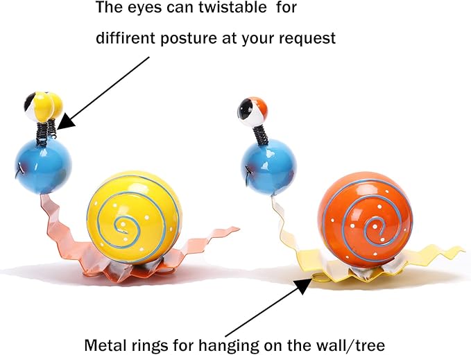 Cruis Cuka Metal Garden Decor Cute Snail Yard Art Outdoor Lawn Patio Ornament Fence Decorations for Outside - Set of 2(Yellow,Orange)