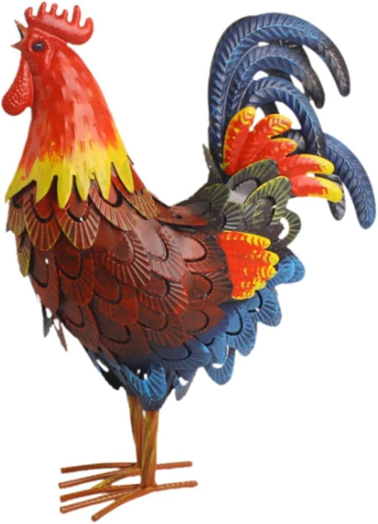 Iron Rooster Garden Statue Lawn Ornament Decoration Figure Sculpture for Porch
