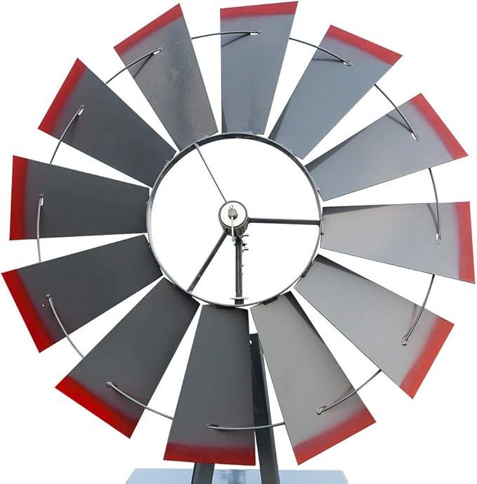 Metal Windmill for Garden Yard Decor, 8ft Tall Windmill Pinwheels Outdoor with Spinning Blades, Weather Vanes Lawn Ornaments, Weather-Resistant, Grey