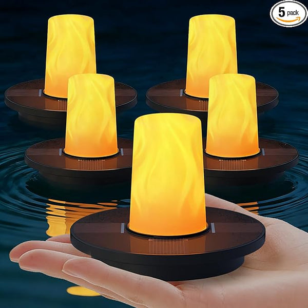 uuffoo Floating Lights Solar Powered Set of 5, Pool Lights Flickering IP66 Waterproof Night Light, Outdoor Lantern Landscape Decoration Lamp for for Pool, Pond, Patio, Event, Garden & Hot Tub