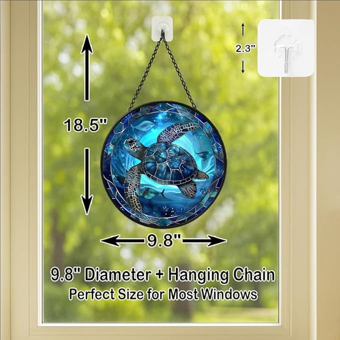 Stained Glass Window Hanging - Blue Rose and Vintage Frame Sun Catchers Indoor Stained Glass Panels Wall Decor for Mom, Wife, Lovers, Festive, 9.8in