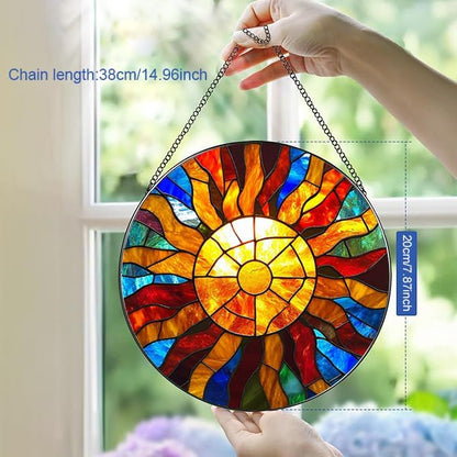 Stained Glass Window Hanging, Sunrise Suncatcher for Window Doors Garden Home Decoration, Abstract Colorful Glass Panel Ornaments for Women,Men,Wife, Lovers, and Mom 7.8×7.8 in