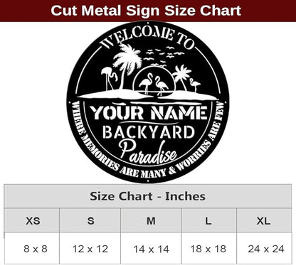 MeMate Backyard Sign Outdoor Decor, Personalized Metal Sign for Backyard, Patio, Custom Name Signs for Garden Porch, Deck, Large Metal Sign