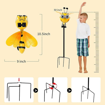 Metal Bee with Solar Light Eyes Bee Yard Art Garden Decorations - Decorative Garden Stakes for Garden Lawn Fence Backyard Patio Outdoor Wall Art Gifts