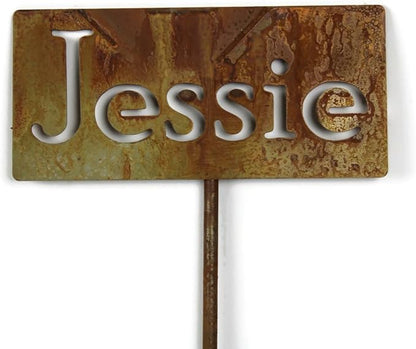 Classic Metal Garden Markers Clearance Items 20 to 33 Inches Tall (Jessie, Naturally Rusted)