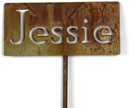 Classic Metal Garden Markers Clearance Items 20 to 33 Inches Tall (Jessie, Naturally Rusted)