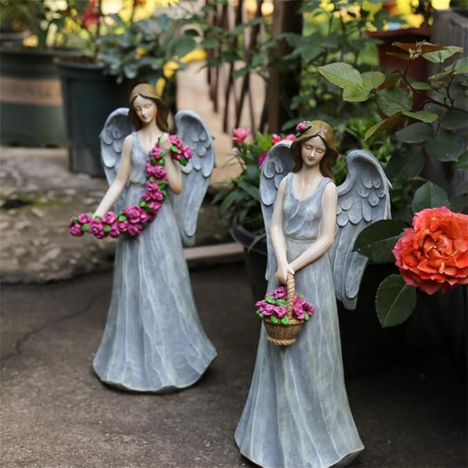 Outdoor Statue Garden Sculpture Angel Flower Fairy Sculpture, Garden Decoration Outdoor Garden Decoration Resin Angel Sculpture Garden
