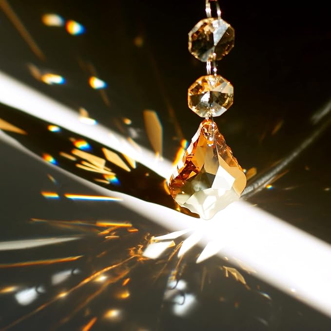 20pcs Crystal Maple Leaf Chandelier Prisms Replacement Pendant Connected Glass Octagon Beads Chain for Wedding Christmas Decoration 38mm (Champagne)