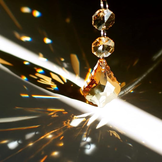 20pcs Crystal Maple Leaf Chandelier Prisms Replacement Pendant Connected Glass Octagon Beads Chain for Wedding Christmas Decoration 38mm (Champagne)