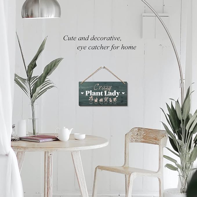 Heuhuww Plant Lover Gifts,Crazy Plant Lady Wood Sign 6x12 Inch Funny Garden Gift,Garden Door Decor,Plant Lady Hanging Gardening Signs for Plant Mom Plant Lovers