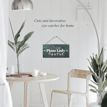 Heuhuww Plant Lover Gifts,Crazy Plant Lady Wood Sign 6x12 Inch Funny Garden Gift,Garden Door Decor,Plant Lady Hanging Gardening Signs for Plant Mom Plant Lovers