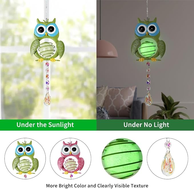 Garden Suncatcher, 2 Pack Hanging Owl Suncatchers with Rainbow Maker Crystal, Hand-Painted Metal Sun Catchers Indoor Window for Garden, Patio, Balcony, Indoor Window