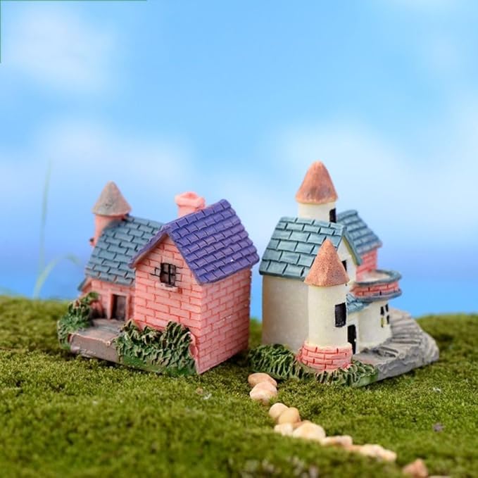 Leadigol 4pcs Miniature Fairy Garden House,Miniature Garden Landscape Desk Ornaments Yard Bonsai Resin Landscape Mini Fairy Houses DIY Villa Decor