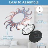 Large Outdoor Clock Silent Non-Ticking, Outdoor Wall Clock with Thermometer & Hygrometer Combo, Quartz Outside Clock for Patio, Garden, Living Room (Blue)