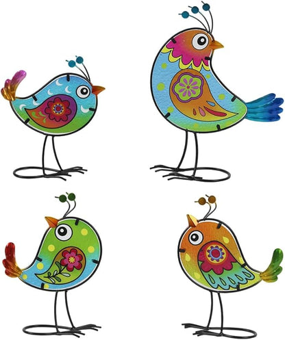 4 Pack Bird Garden Decor for Outside, Glass & Metal Yard Art Decoration for Porch Patio, Garden Statues Sculpture Gifts for Grandma Mom Women (Colorful)