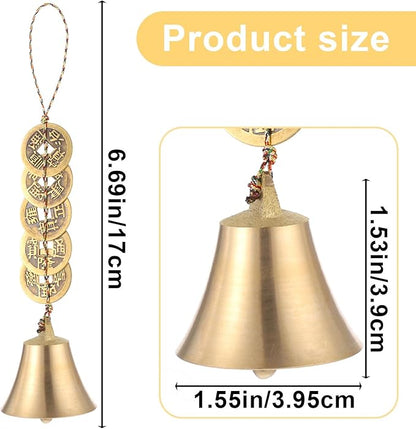 2 PCS Hanging Bells for Door, Feng Shui Coins, Chinese Feng Shui Bell Wind Chime, Brass Hanging Decor with Coins for Wealth Protection Good Luck, Indoor Outdoor Car Decor