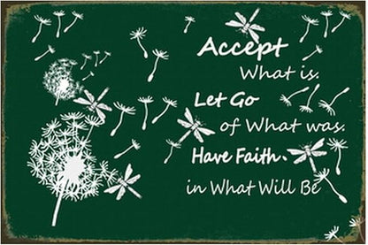 Dragonfly Tin Sign Dandelion Metal Poster Vintage, Have Faith in What Will be, Wall Art Decor Gifts for Home Bar Kitchen Restaurant Bedroom Garden Plaque 8x12 Inch