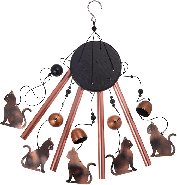 Cat Wind Chimes for Garden, Gifts for Mom, Home, Balconies, Rooms, Patio, Indoor, Outdoor Cat Decoration, Aluminum Cats Chimes, Cats Wind Catcher, Red Copper Cats Wind Bells, Cats Wind Chimes Decor
