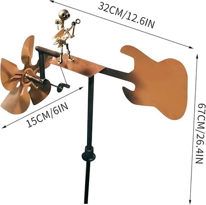 Handmade Metal Drummer Windmill, Drummer Music Figurines and Statues,Metal Art Musician Rocking Figurine Wind Mill for Garden Yard Lawn Patio (Guitarist)