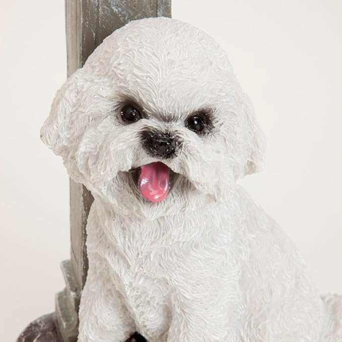 Bits and Pieces - Solar Dog Lantern-Solar Powered Garden Lantern - Resin Dog Sculpture with LED Light (Bichon) - 13.5" Tall