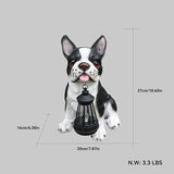 Adorable Black & White French Bulldog Sculpture with Solar Lantern & Double-Sided 'On Patrol' and 'Welcome' Signposts – Fun Outdoor Resin Statue for Garden, Yard, and Patio Décor