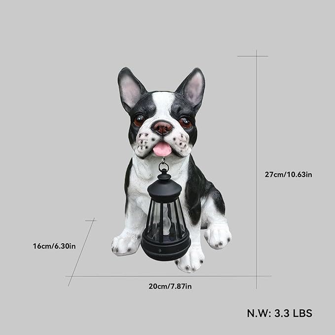 French Bulldog Statue with Solar Lantern & Double-Sided Sign, 10.6" Outdoor Dog Garden Sculpture, Waterproof Resin Frenchie Yard Art for Patio, Lawn, Porch Decoration, Gifts for Dog Lovers