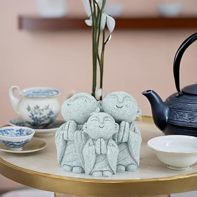 Mini Monk Buddha Statue Green Sandstone Statues Zen Monk Praying Statue Sculptures for Wealth Good Luck Feng Shui Decor Home Fish Tank Aquarium Garden (Style 1)
