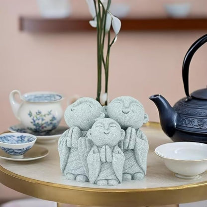 Mini Monk Buddha Statue Green Sandstone Statues Zen Monk Praying Statue Sculptures for Wealth Good Luck Feng Shui Decor Home Fish Tank Aquarium Garden (Style 1)