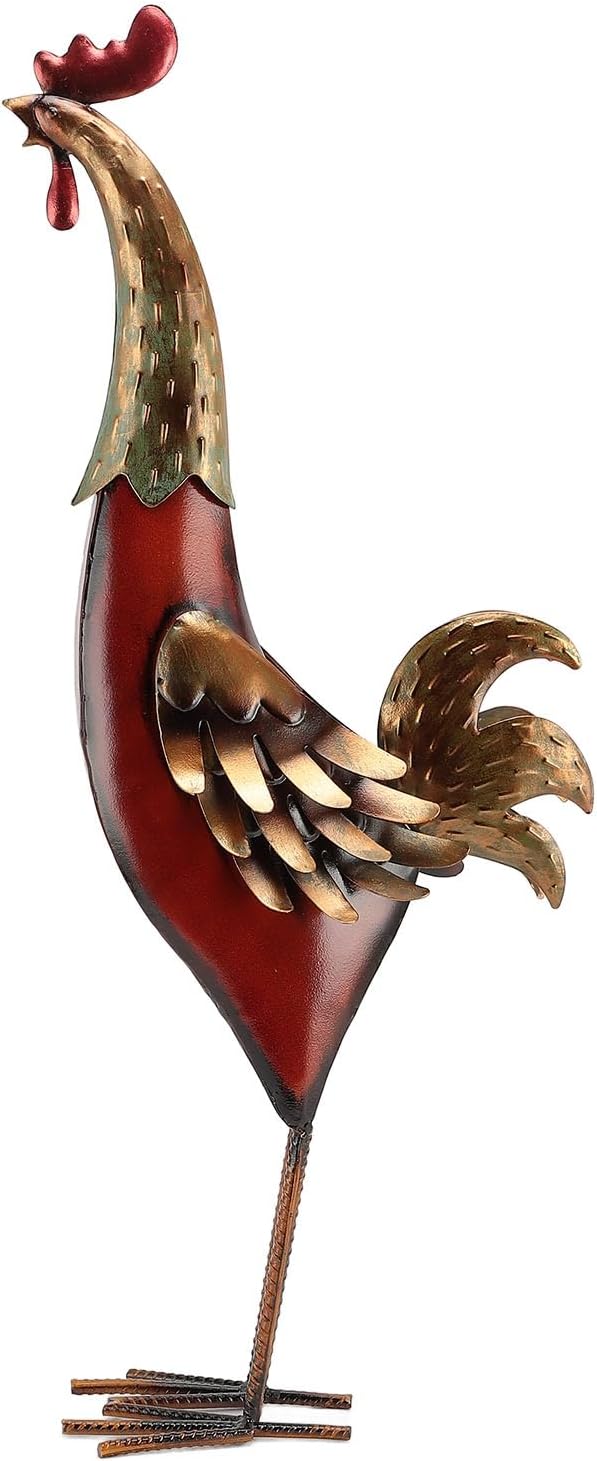 Zerodis Metal Rooster Garden Statue, Iron Chicken Sculpture Yard Art Lawn Ornament for Outdoor Garden Home Decor