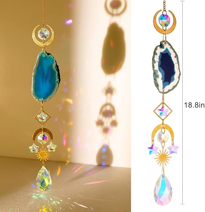 WEISIPU Set of 6 Crystal Sun Catchers - Window Hanging Sun Catchers with Crystals and Agate Slices, Wind Chimes Ornaments Decor Prism for Home Car Window Party Decorations-6 Pcs